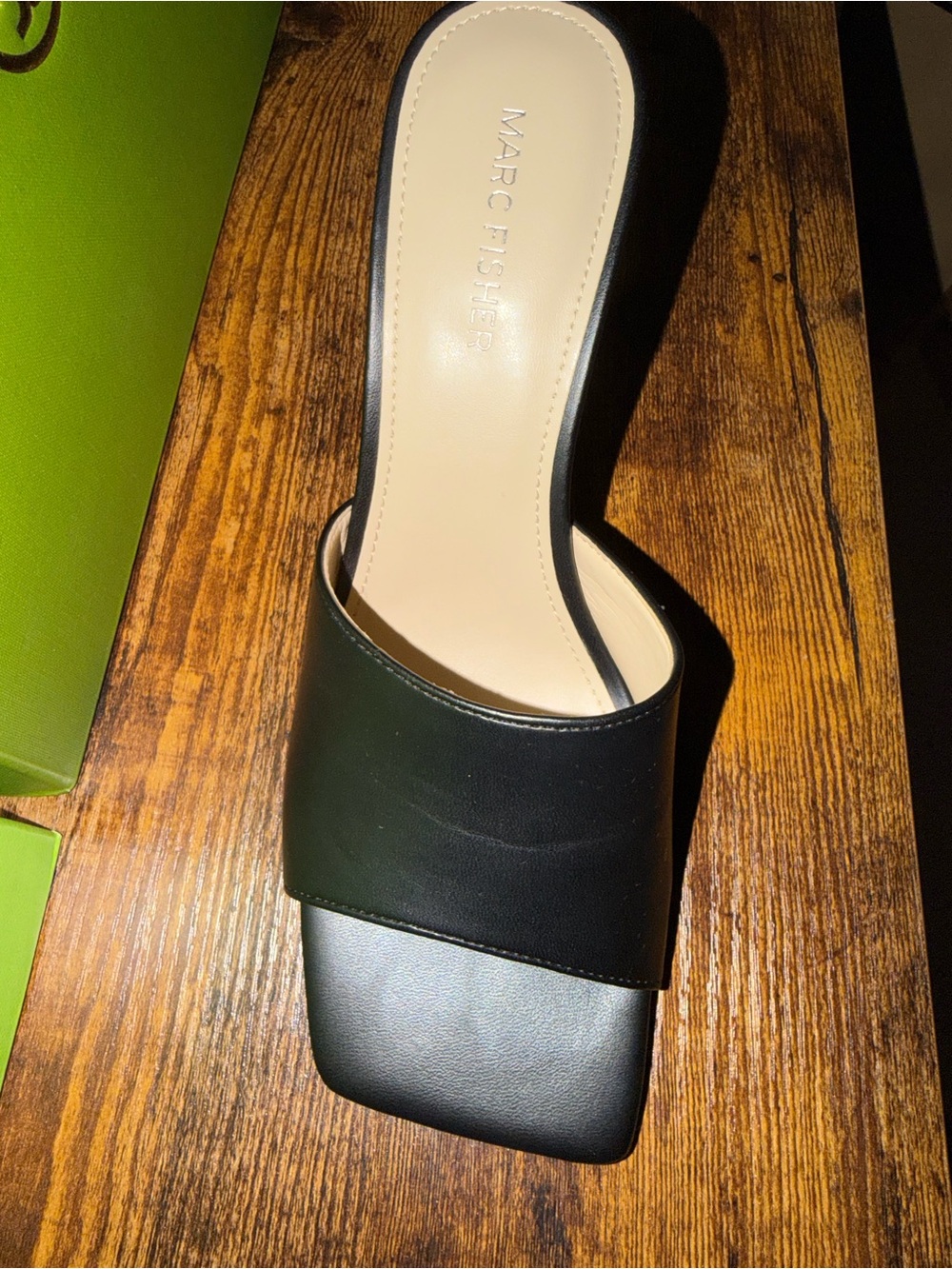 Marc Fisher Black Leather Open-Toe Mule Heels - Picture 4 of 5